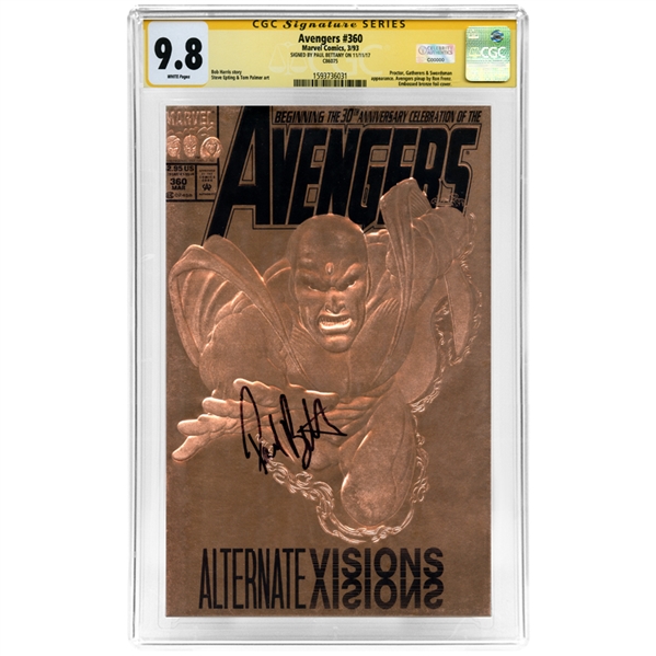 Paul Bettany Autographed Avengers #360 Alternate Visions CGC SS 9.8 Mint Avengers 30th Anniversary Foil Cover