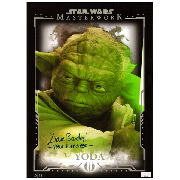 David Barclay Autographed Star Wars Masterwork 10x15 Yoda Trading Card w/ Yoda Puppeteer Inscription