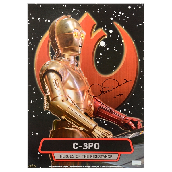 Anthony Daniels Autographed Topps Star Wars C-3PO Heroes of the Resistance Trading Card w/C-3PO Inscription #02/99