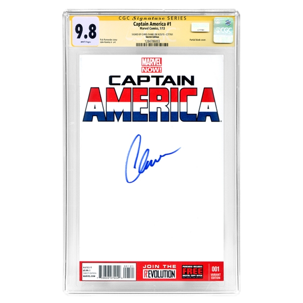 Chris Evans Autographed Captain America #1 Sketch Cover CGC Signature Series 9.8 Mint