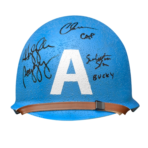 Chris Evans, Sebastian Stan and Hayley Atwell Autographed Captain America World War II Prop Helmet