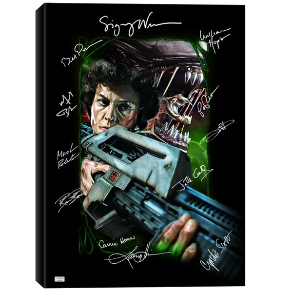 Sigourney Weaver, Bill Paxton, Lance Henricksen, Paul Reiser Aliens Cast Autographed Aliens 18x24 Corbyn Kern Canvas Art * ALMOST SOLD OUT!