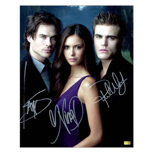 Ian Somerhalder, Nina Dobrev and Paul Wesley Autographed 8×10 Vampire Diaries Photo