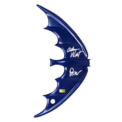 Adam West Autographed Batman Blue Batarang with ‘Pow’ Inscription