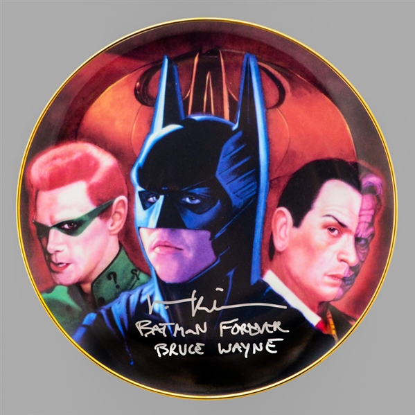 Val Kilmer Autographed 1995 Batman Forever DC Collector Edition Collectors Plate with Batman Forever Bruce Wayne Inscription