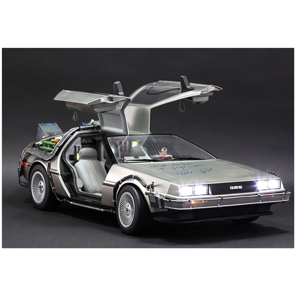 Michael J. Fox Autographed Hot Toys Back to the Future 1/6th Scale DeLorean with What the Hell is A Jigowatt? Inscription