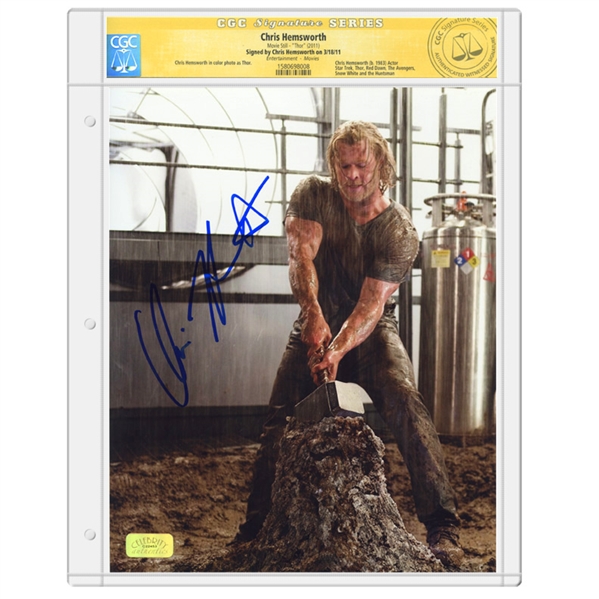 Chris Hemsworth Autographed Thor Mjolnir Hammer 8x10 Photo * CGC Signature Series