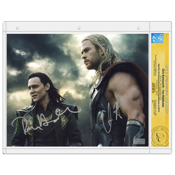 Chris Hemsworth, Tom Hiddleston Autographed Thor: The Dark World Thor and Loki 8x10 Photo * CGC Signature Series