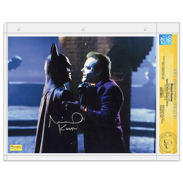 Michael Keaton Autographed 1989 Batman with Jack Nicholson Joker 8x10 Photo * CGC Signature Series