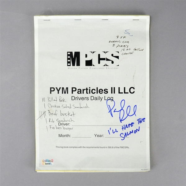 Paul Rudd Autographed Production Used Ant-Man PYM Particles II LLC Drivers Daily Log with Letter of Authenticity 