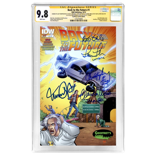 Michael J. Fox, Christopher Lloyd, Lea Thompson, Bob Gale and Claudia Wells Autographed Back to the Future #1 CGC Signature Series 9.8 with Altstaetter Variant Cover