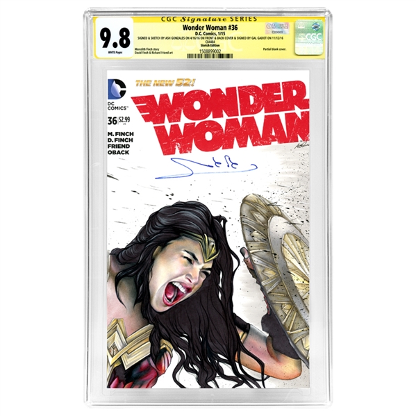 Gal Gadot Autographed Wonder Woman #36 CGC Signature Series 9.8 with Original Front and Back Sketch by Ash Gonzales