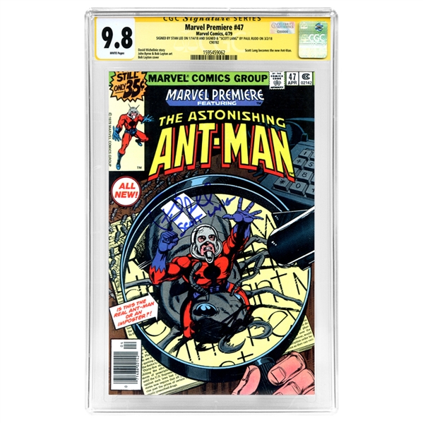 Paul Rudd and Stan Lee Autographed 1979 Marvel Premiere #47 CGC SS 9.8 Mint * 1st Appearance of Scott Lang as Ant-Man