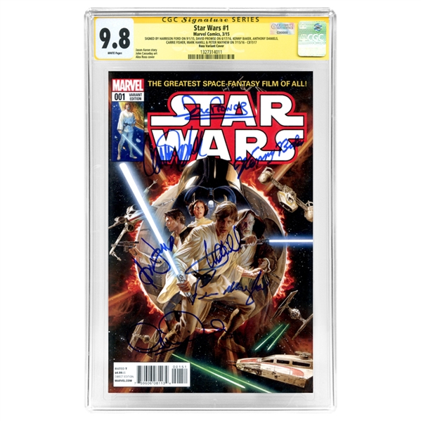 Harrison Ford, Carrie Fisher, Mark Hamill, Kenny Baker, Anthony Daniels, Peter Mayhew and David Prowse Autographed Star Wars #1 (2015) CGC SS 9.8 with Alex Ross Variant Cover