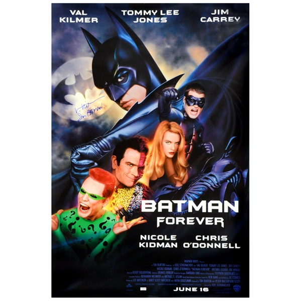 Val Kilmer Autographed 1994 Batman Forever Original 27x40 Single-Sided Movie Poster with I Am Batman Inscription