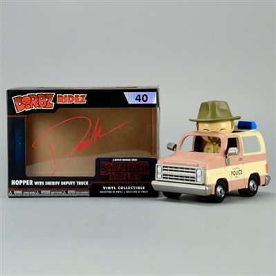 David Harbour Autographed Stranger Things Dorbz Ridez Hopper with Sheriff Deputy Truck Vinyl Figure #40