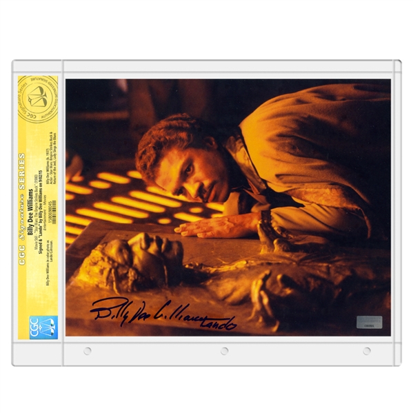 Billy Dee Williams Autographed 1980 Star Wars: The Empire Strikes Back Han Solo in Carbonite 8x10 Photo with Lando Inscription * CGC Signature Series