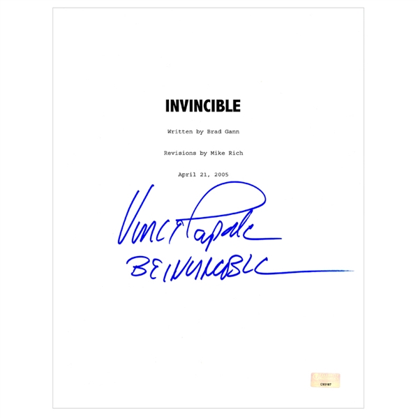 Vince Papale Autographed Invincible Script Cover with Be Invincible Inscription