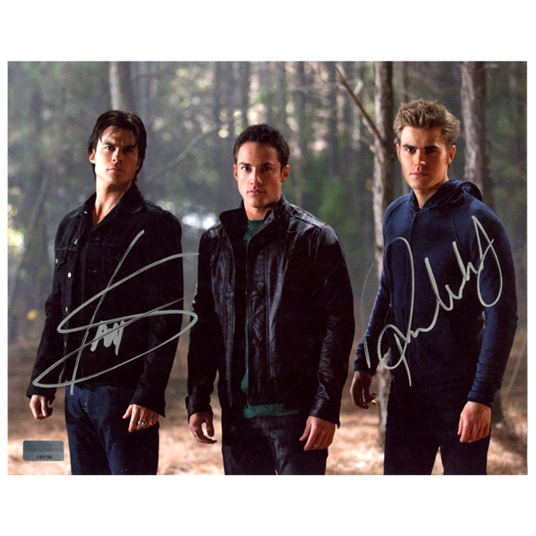Ian Somerhalder and Paul Wesley Autographed The Vampire Diaries 8x10 Trio Photo