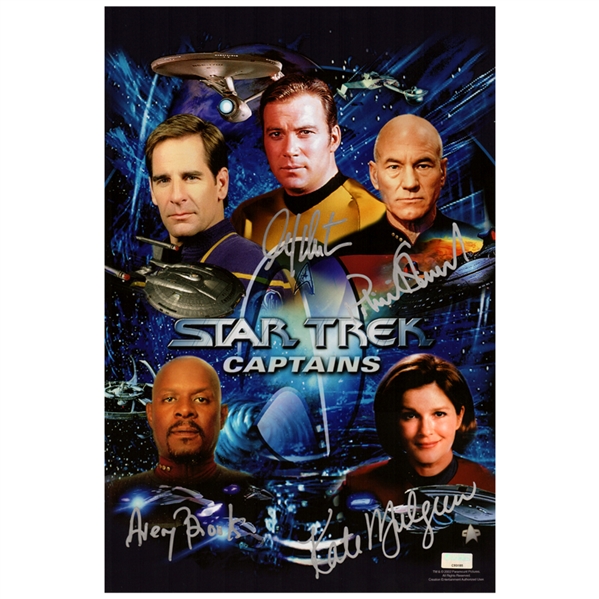 Patrick Stewart, William Shatner, Avery Brooks, Kate Mulgrew Autographed Star Trek Captains 10×15 Photo