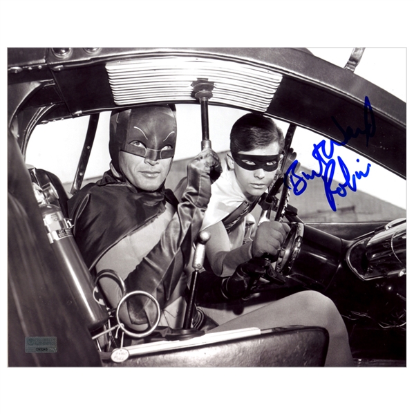 Burt Ward Autographed 1966 Batman and Robin Black and White 8x10 Scene Photo W/ Robin Inscription