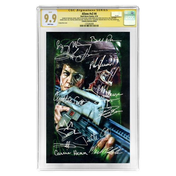 Sigourney Weaver, Bill Paxton, Aliens Cast Autographed 2016 Aliens #4 CGC SS 9.9 Mint with Celebrity Authentics Exclusive Corbyn Kern Ripley Cover