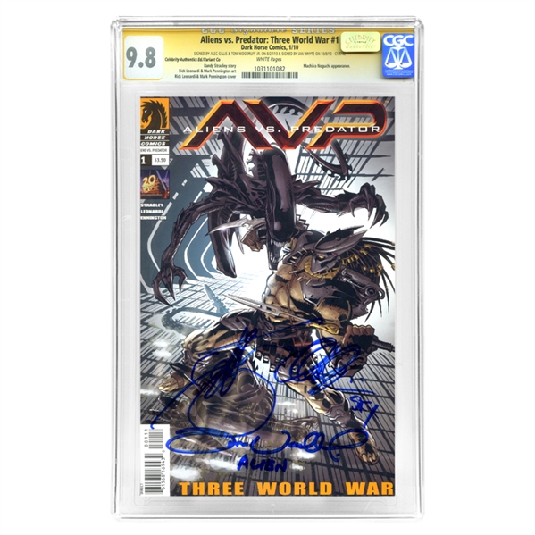 Alec Gillis, Tom Woodruff Jr, Ian Whyte Autographed 2010 AVP Alien vs Predator Three World War #1 CGC SS 9.8 Mint