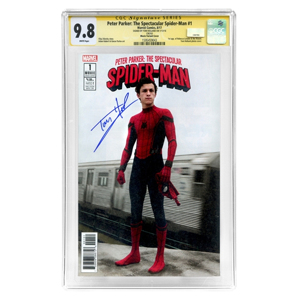 Tom Holland Autographed Peter Parker: 2017 The Spectacular Spider-Man #1 Variant Movie Photo Cover CGC SS 9.8 Mint