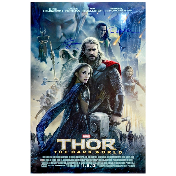 Chris Hemsworth and Tom Hiddleston Autographed 2013 Thor: The Dark World 27x40 Original Poster
