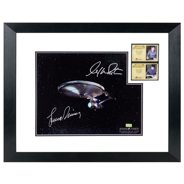 Leonard Nimoy and William Shatner Autographed Star Trek USS Enterprise 11x14 Framed Photo