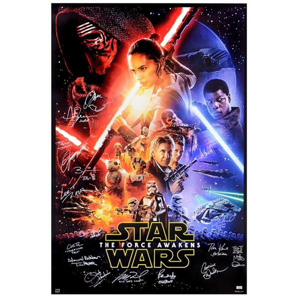 Mark Hamill, Adam Driver, Andy Serkis, Gwendoline Christie and Star Wars Cast Autographed 2015 Star Wars: The Force Awakens 27x40 Single Sided Poster