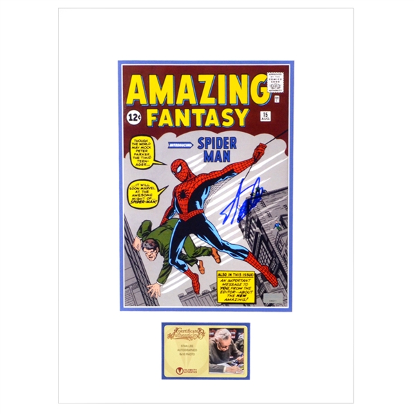 Stan Lee Autographed Amazing Fantasy Spider-Man 8x10 Matted Comic Cover Photo