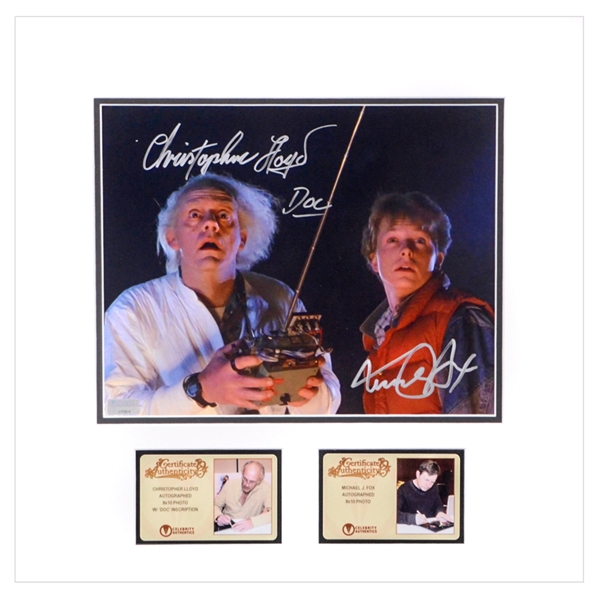 Michael J. Fox and Christopher Lloyd Autographed 1985 Back to the Future Doc and Marty 8x10 Matted Photo