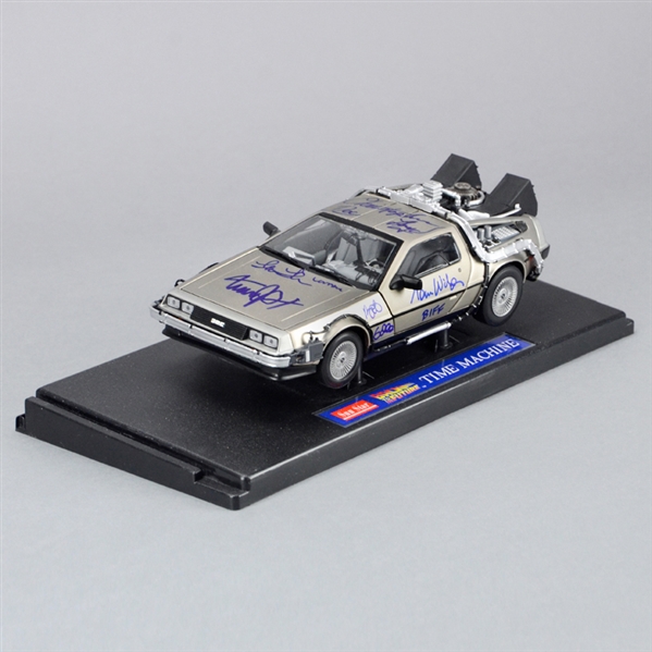 Michael J. Fox, Christopher Lloyd, Thomas Wilson, Lea Thompson, Claudia Wells and Bob Gale Autographed Back to the Future 1:18 Scale Die-Cast DeLorean 