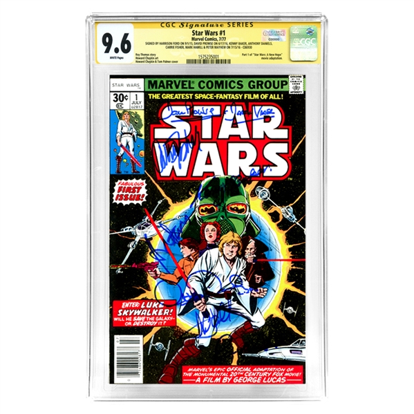Harrison Ford, Carrie Fisher, Mark Hamill, Kenny Baker, Peter Mayhew, Anthony Daniels and David Prowse Autographed Star Wars #1 CGC SS 9.6 Comic