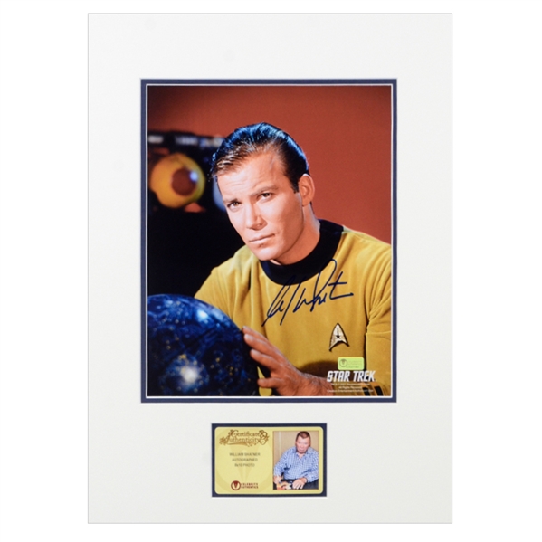 William Shatner Autographed Matted 8×10 Star Trek Photo of Captain Kirk with Star Map