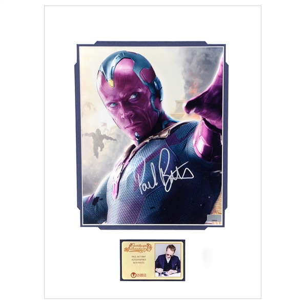 Paul Bettany Autographed 2015 Avengers Age of Ultron Vision 8x10 Matted Photo