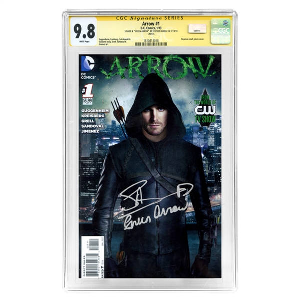  Stephen Amell Autographed 2013 Arrow #1 CGC Signature Series 9.8 with Green Arrow Inscription
