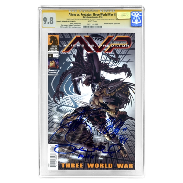  Alec Gillis, Tom Woodruff Jr, Ian Whyte Autographed 2010 AVP Alien vs Predator Three World War #1 CGC SS 9.8 Mint