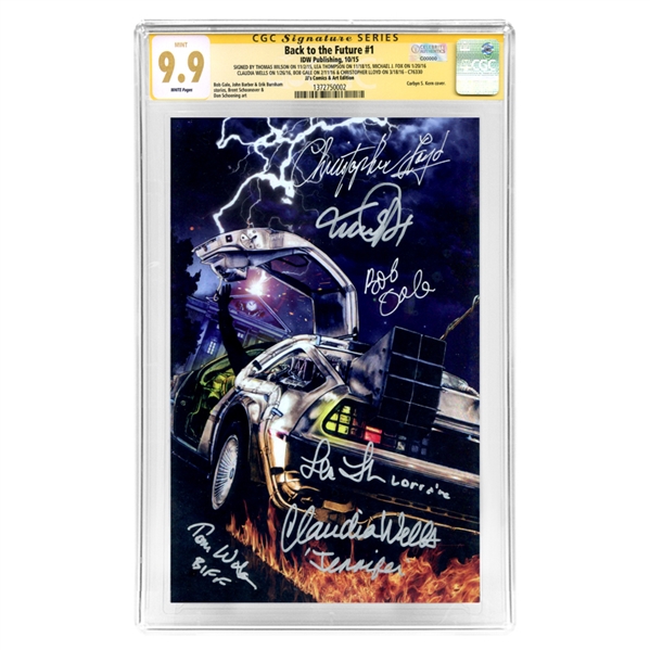 Michael J. Fox, Christopher Lloyd, Tom Wilson, Lea Thompson, Claudia Wells, Bob Gale Autographed Back to the Future #1 CGC SS 9.9 Mint with Corbyn Kern Variant Cover