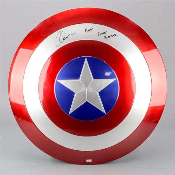 Chris Evans Autographed Cat Toys Captain America 1:1 Prop Replica Shield with Cap - First Avenger Inscription