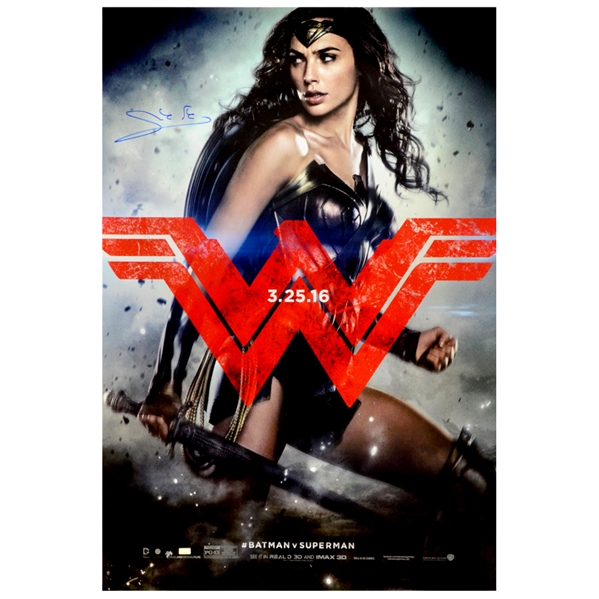 Gal Gadot Autographed 2016 Original Batman vs Superman Wonder Woman 27x40 D/S Movie Poster