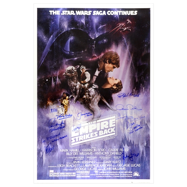 Harrison Ford, Mark Hamill, Carrie Fisher, Kenny Baker Star Wars Cast Autographed 1980 Star Wars: The Empire Strikes Back 27x40 Movie Poster * SIGNED BY 11!