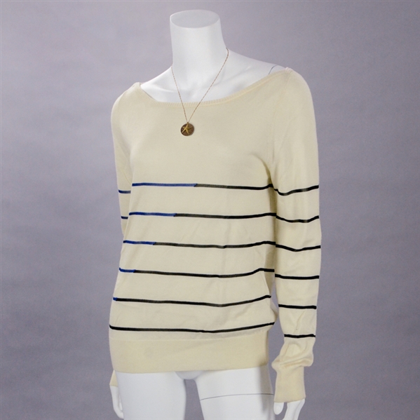 Cobie Smulders How I Met Your Mother Robin Scherbatsky Wardrobe Long Sleeve Striped Sweater and Necklace with Smulders Signed Letter of Authenticity