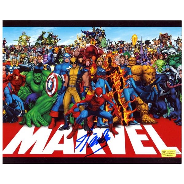 Stan Lee Autographed 8x10 Marvel Universe Photo