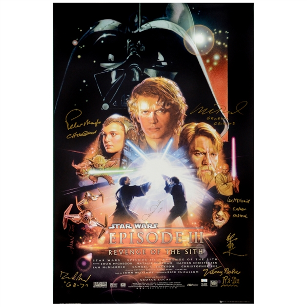 Peter Mayhew, Kenny Baker, Anthony Daniels, Kee Chan, Ian McDiarmid David Acord and Matthew Wood Autographed Star Wars Episode III: Revenge of the Sith 27x40 Poster