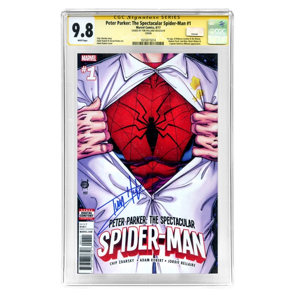Tom Holland Autographed Peter Parker: 2017 The Spectacular Spider-Man #1 Variant Cover CGC SS 9.8 Mint