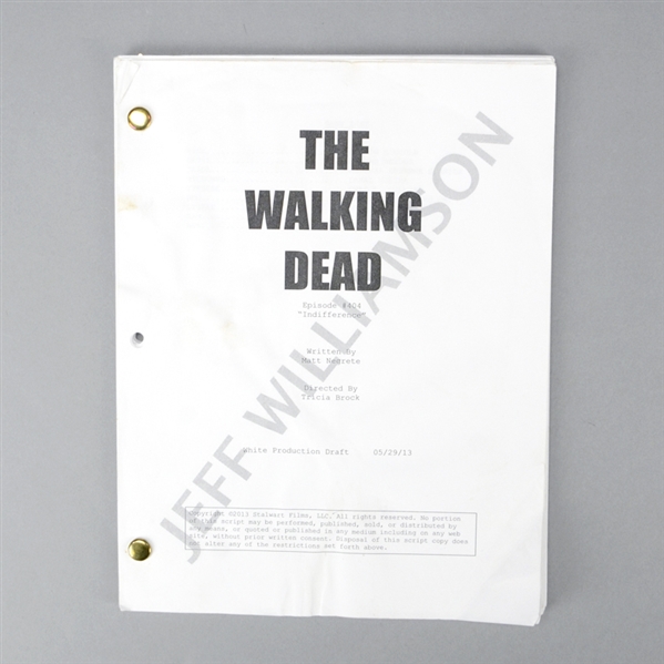 The Walking Dead Original Episode #404 Indifference Draft Production Script *Features Daryls Obstacles While Searching for Medicine 