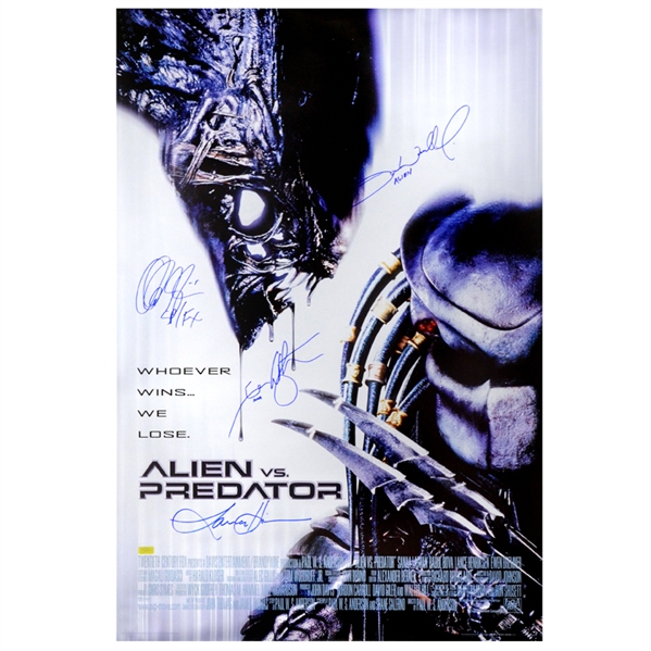  Lance Henricksen, Ian Whyte, Tom Woodruff Jr., Alec Gillis Cast Autographed Aliens vs Predator AVP 27×40 S/S Movie Poster
