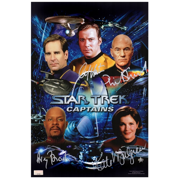 Patrick Stewart, William Shatner, Avery Brooks, Kate Mulgrew Autographed  Star Trek Captains Signed 10×15 Photo